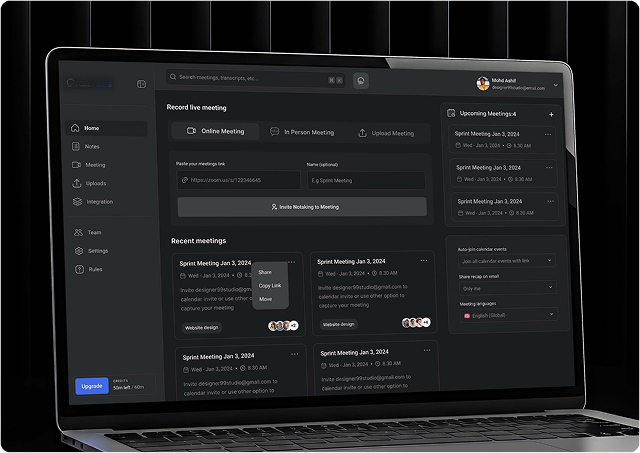 SaaS Product Design for AI-powered meeting assistant