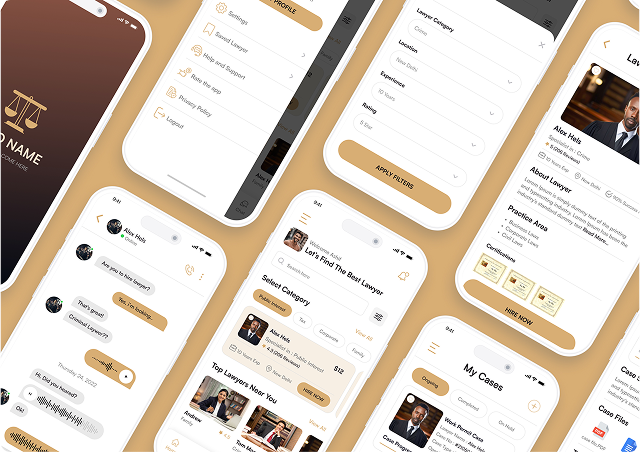 Hire Your Personal Lawyer App UI UX design